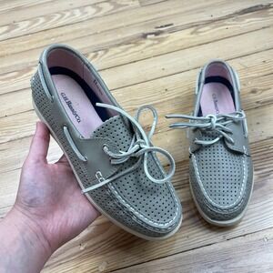 GH Bass Admiral Women 6.5 Grey Perforated Leather Boat Shoe Loafer casual slipon